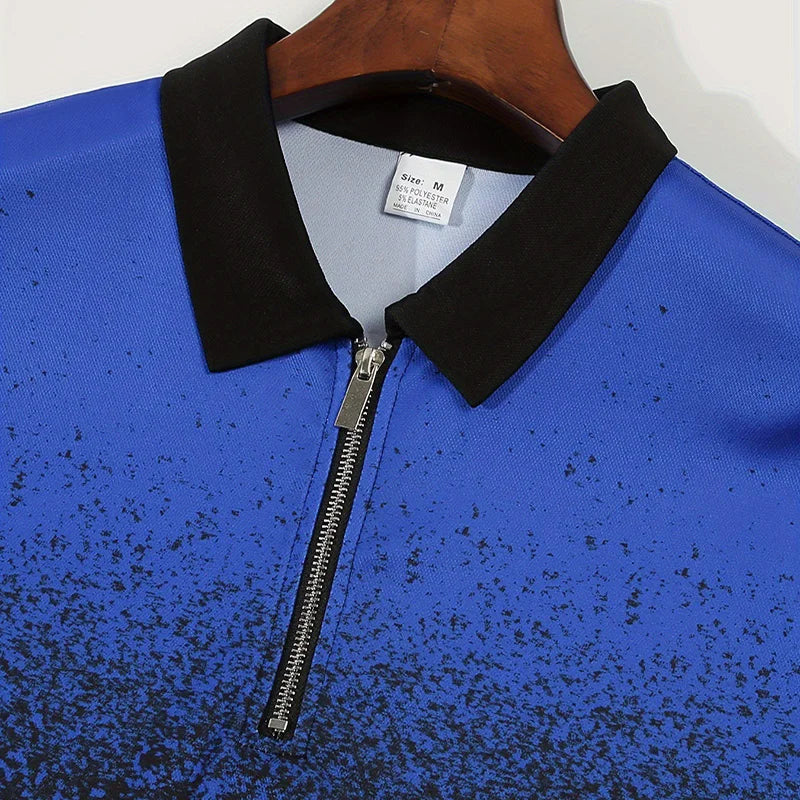 Camisa masculina polo listrada com estampa digital 3D manga curta
