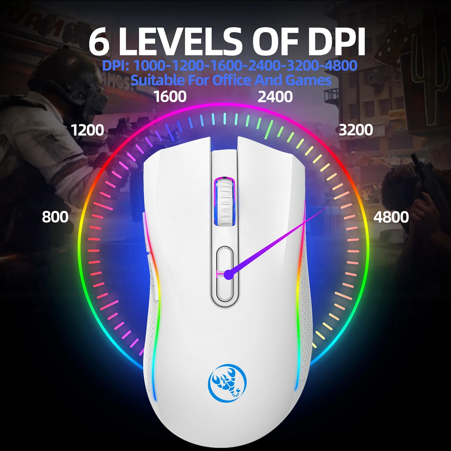Mouse Gamer Sem Fio RGB Ergonômico com 7 Botões Programáveis