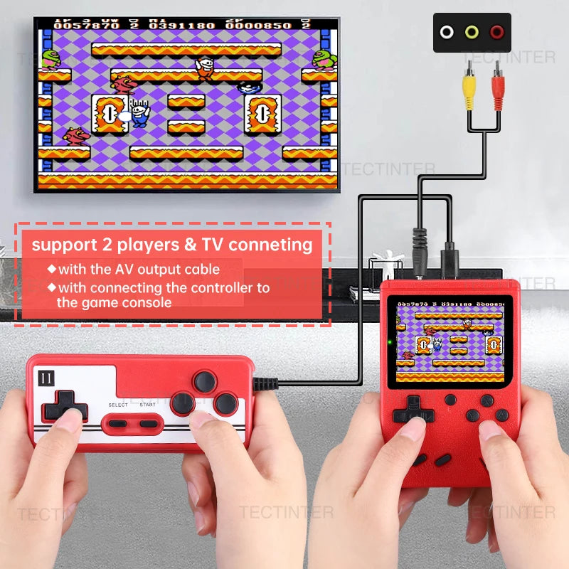 Console de Jogos Portátil Retro Mini de 8 Bits - Jogador de Jogos Portátil com 500 Jogos Integrados, Saída AV, Estilo Gameboy, Videojogos