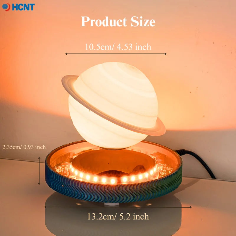 Luminária Saturno 3D Flutuante – Lâmpada de Levitação Magnética com Base Iluminada, Design Exclusivo para Decoração de Casa e Escritório
