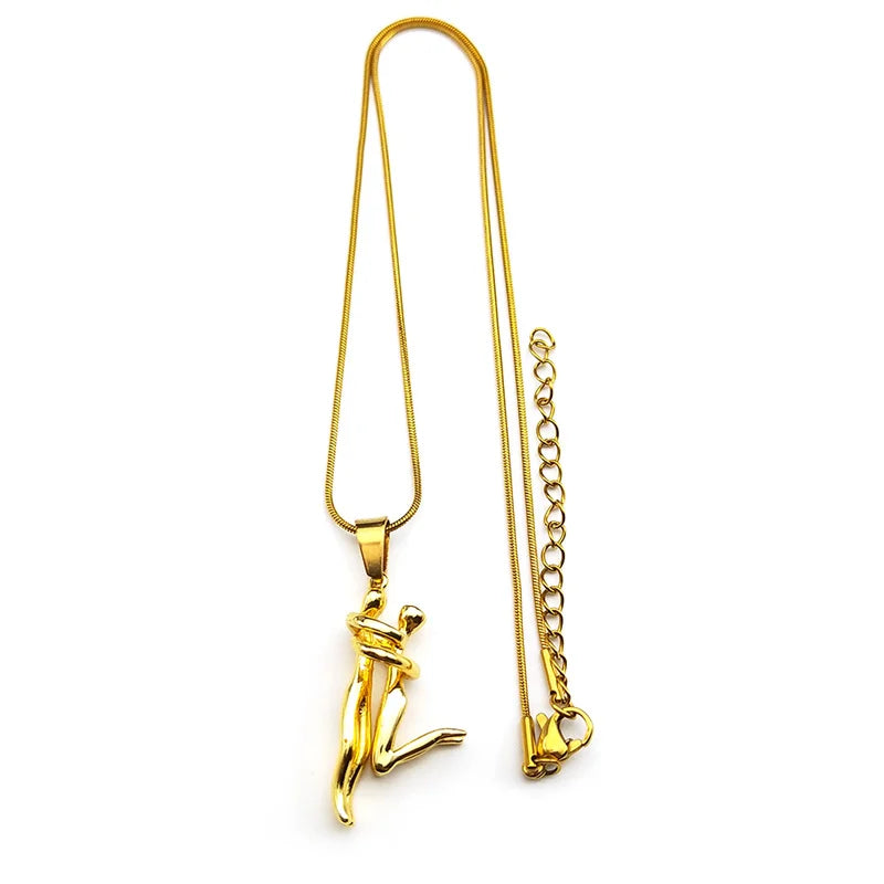 Couple Hugging Pendant Necklace For Women Men Stainless Steel Gold Color Hiphop Sports Love Chain Jewelry Valentine's Day Gift