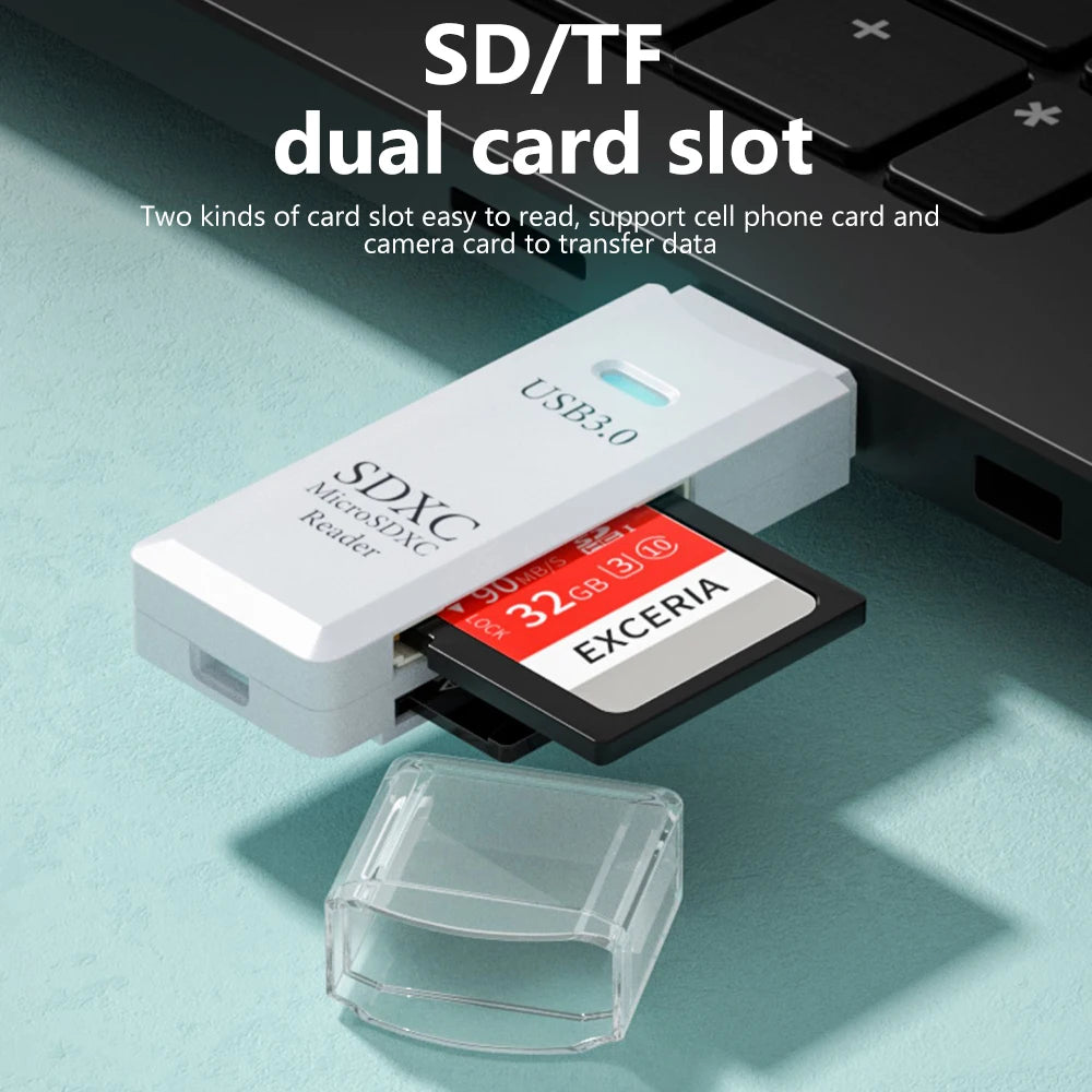 Leitor de Cartão 2 em 1 USB 3.0 Leitor de Cartão Micro SD Adaptador USB de Alta Velocidade Cartão de Memória TF Para PC Lapto.