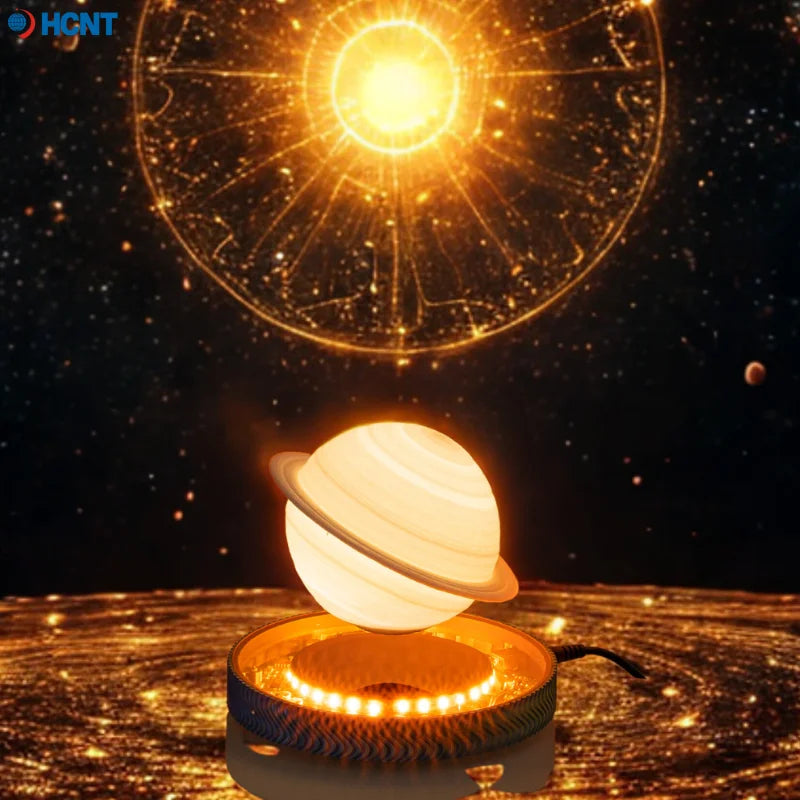 Luminária Saturno 3D Flutuante – Lâmpada de Levitação Magnética com Base Iluminada, Design Exclusivo para Decoração de Casa e Escritório