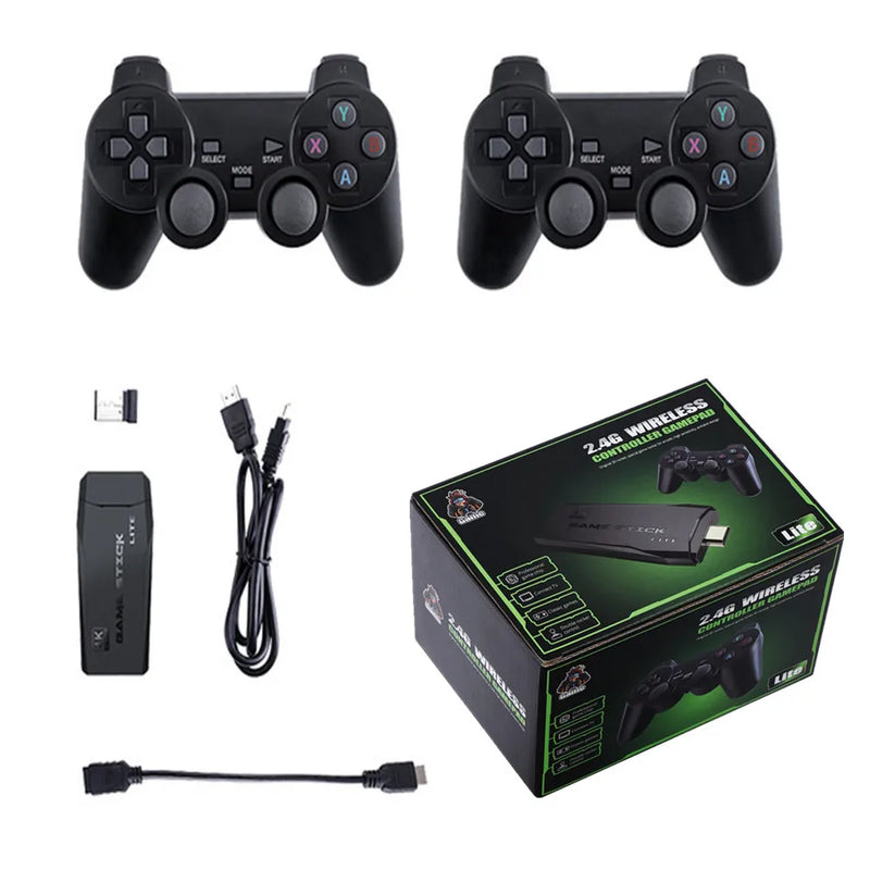 Videogame com 10.000 Jogos Retrô - Controle Sem Fio Duplo, Game Stick 4K, 64/32GB,.