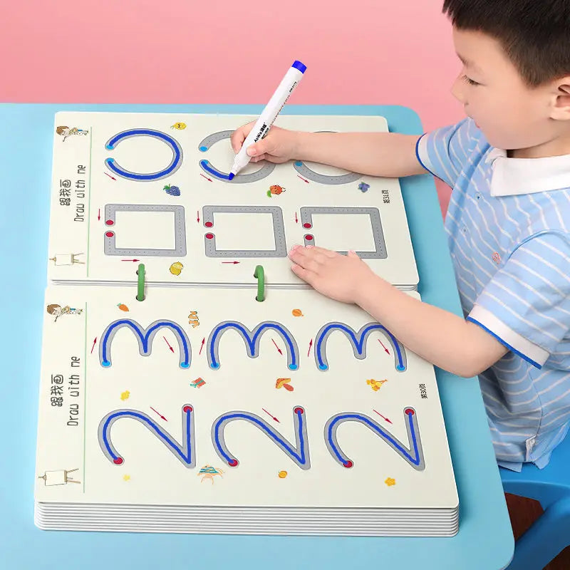 Caderno de Treinamento Mágico Reutilizável Montessori Educacional Infantil.