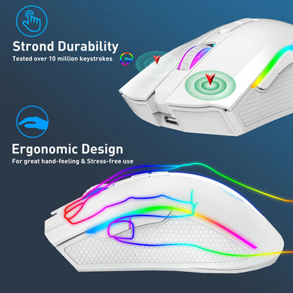 Mouse Gamer Sem Fio RGB Ergonômico com 7 Botões Programáveis