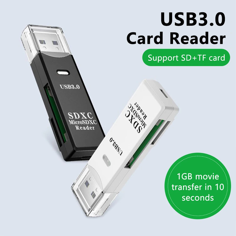 Leitor de Cartão 2 em 1 USB 3.0 Leitor de Cartão Micro SD Adaptador USB de Alta Velocidade Cartão de Memória TF Para PC Lapto.