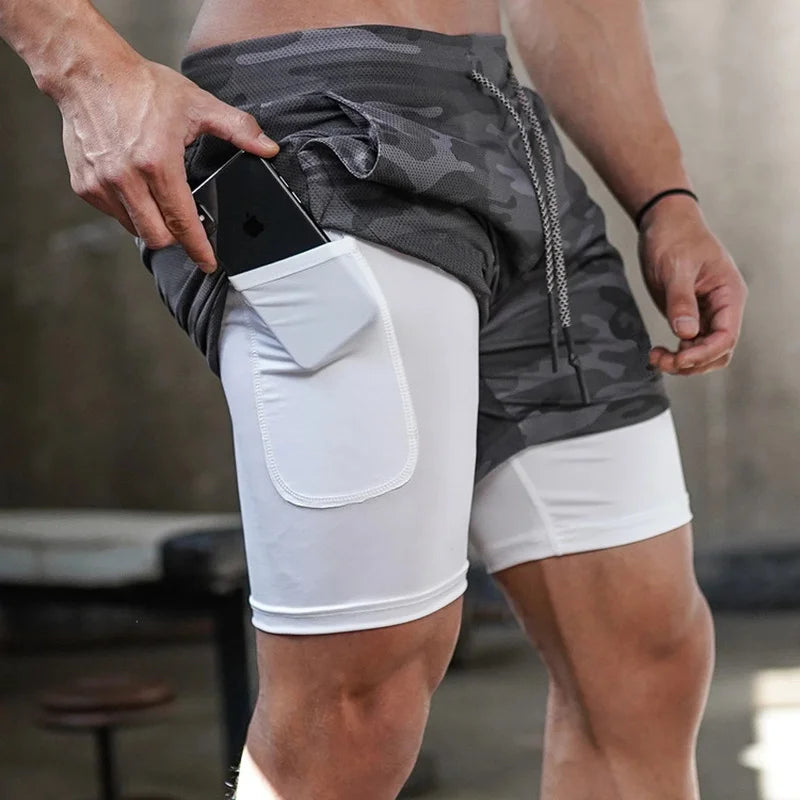 shorts de corrida dos homens ginásio esportes shorts 2 em 1 treino secagem rápida ginásio fitness jogging calças curtas verão shorts.