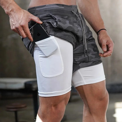shorts de corrida dos homens ginásio esportes shorts 2 em 1 treino secagem rápida ginásio fitness jogging calças curtas verão shorts.