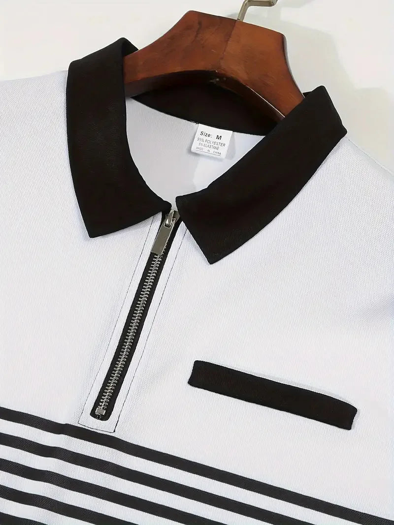 Camisa masculina polo listrada com estampa digital 3D manga curta