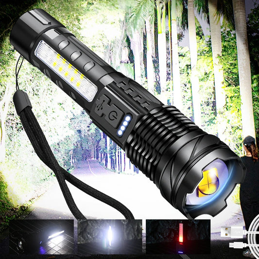 Lanternas LED de alta potência forte, luz tática, holofotes de emergência, Jetbeam1 km 18650 bateria embutida, 24W, 50000000.