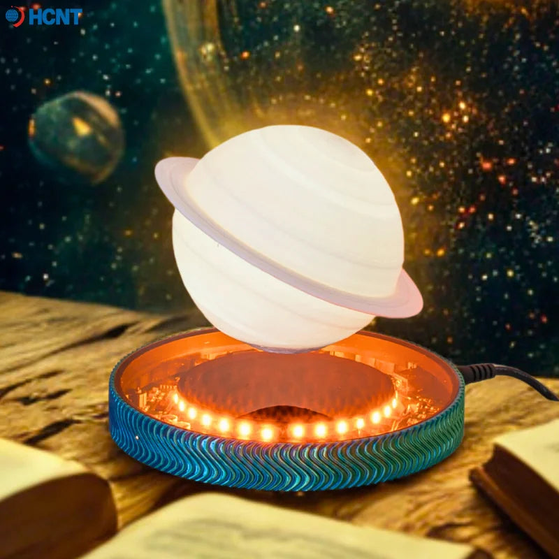 Luminária Saturno 3D Flutuante – Lâmpada de Levitação Magnética com Base Iluminada, Design Exclusivo para Decoração de Casa e Escritório
