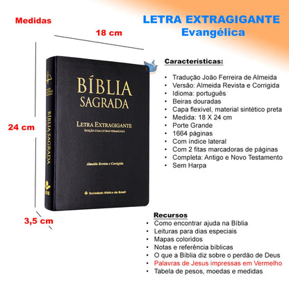 Bíblia Sagrada Lt Extragigante ARC Índice Lateral Preto.