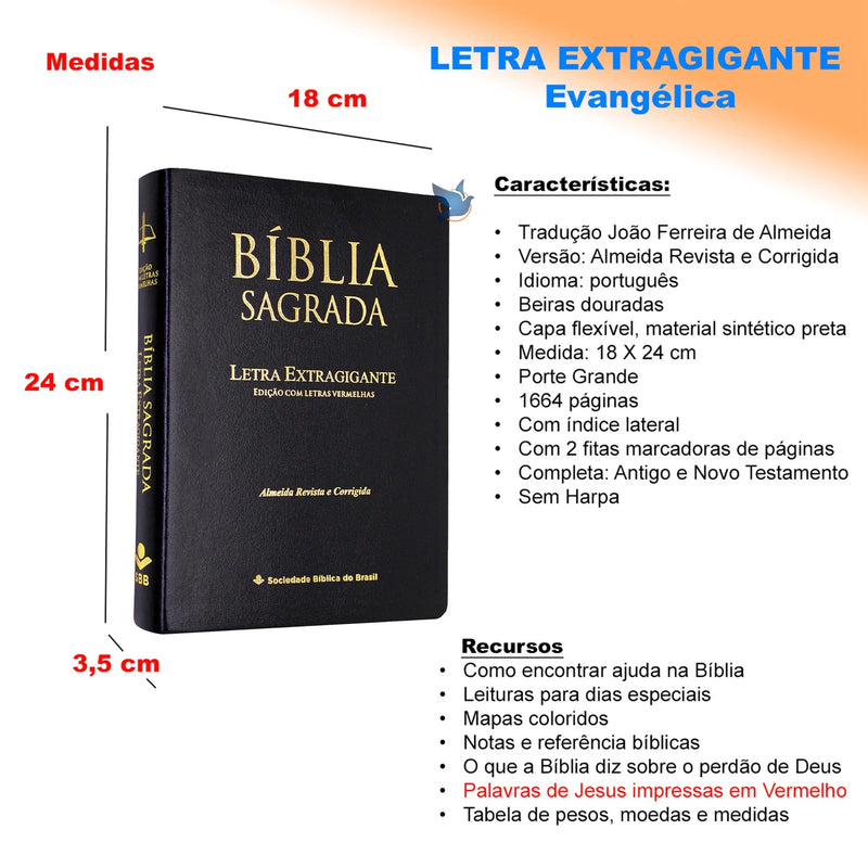 Bíblia Sagrada Lt Extragigante ARC Índice Lateral Preto.