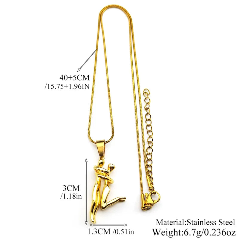 Couple Hugging Pendant Necklace For Women Men Stainless Steel Gold Color Hiphop Sports Love Chain Jewelry Valentine's Day Gift