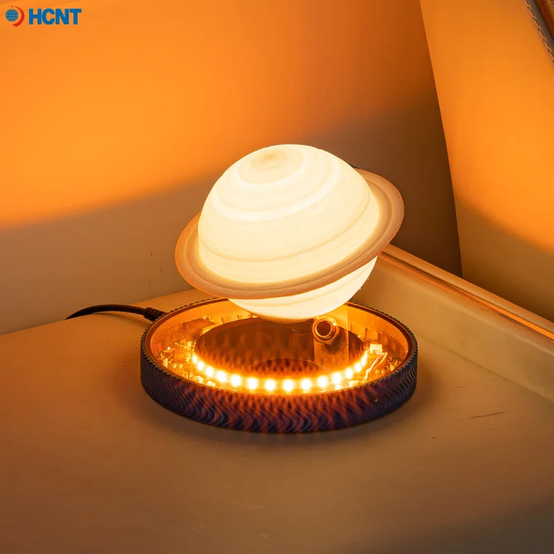 Luminária Saturno 3D Flutuante – Lâmpada de Levitação Magnética com Base Iluminada, Design Exclusivo para Decoração de Casa e Escritório