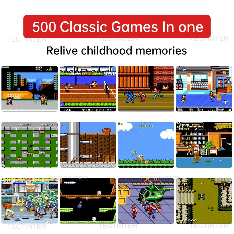 Console de Jogos Portátil Retro Mini de 8 Bits - Jogador de Jogos Portátil com 500 Jogos Integrados, Saída AV, Estilo Gameboy, Videojogos