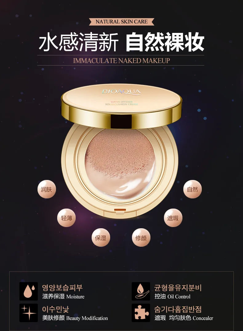 BIOAQUA Air Cushion BB Cream Brighten Concealer Moisturizer Foundation Face Whitening Makeup Facial Base Perfect Cover Cosmetics