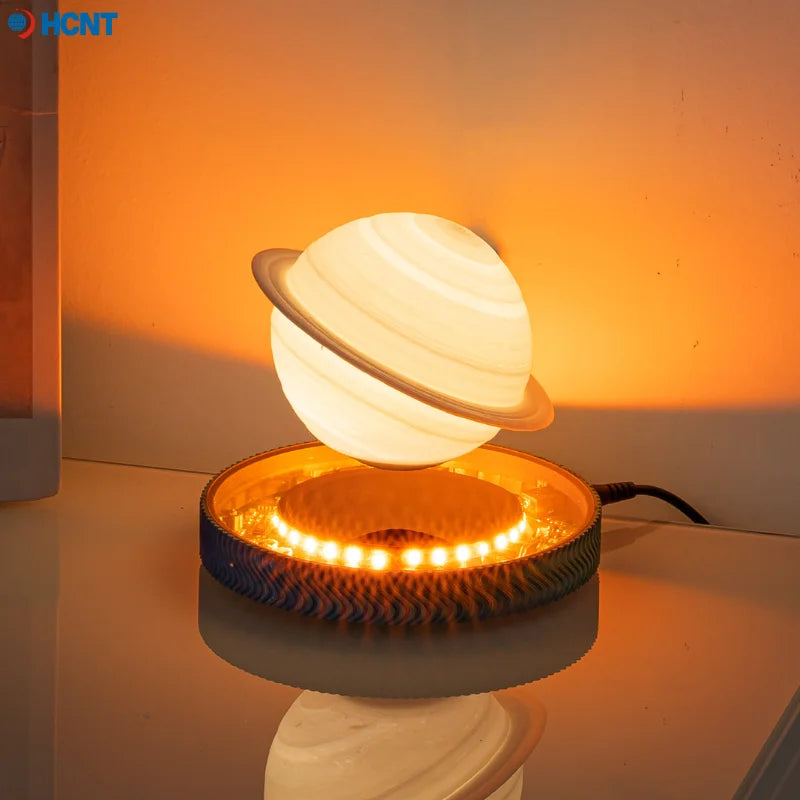 Luminária Saturno 3D Flutuante – Lâmpada de Levitação Magnética com Base Iluminada, Design Exclusivo para Decoração de Casa e Escritório