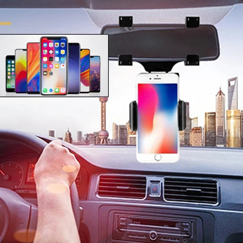 Suporte celular veicular automático encaixado no retrovisor carro caminhão Gps 360°.