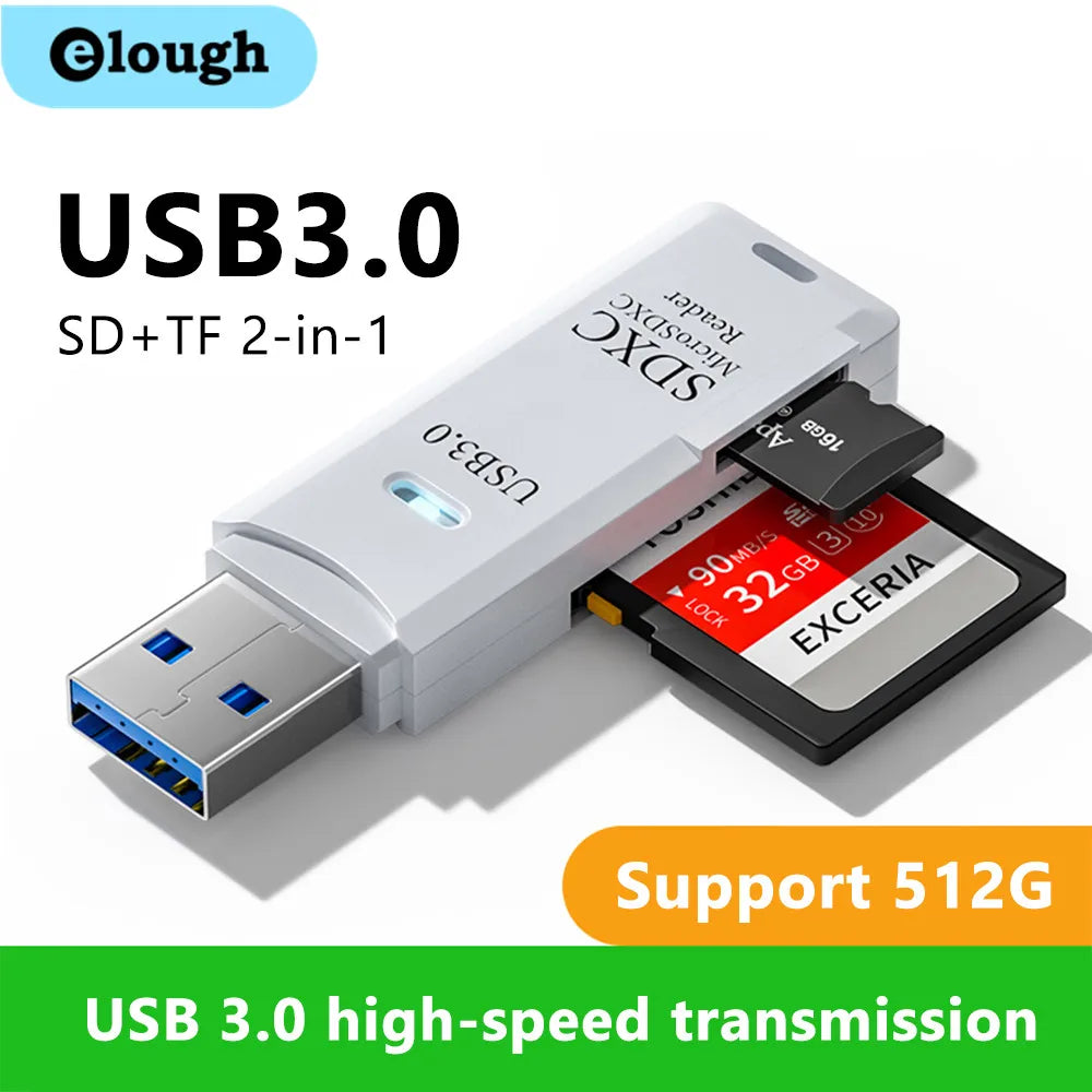 Leitor de Cartão 2 em 1 USB 3.0 Leitor de Cartão Micro SD Adaptador USB de Alta Velocidade Cartão de Memória TF Para PC Lapto.