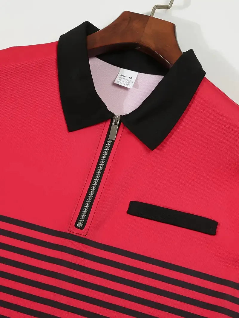 Camisa masculina polo listrada com estampa digital 3D manga curta