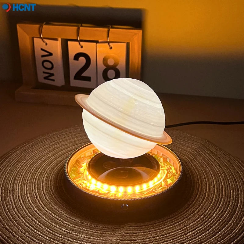 Luminária Saturno 3D Flutuante – Lâmpada de Levitação Magnética com Base Iluminada, Design Exclusivo para Decoração de Casa e Escritório