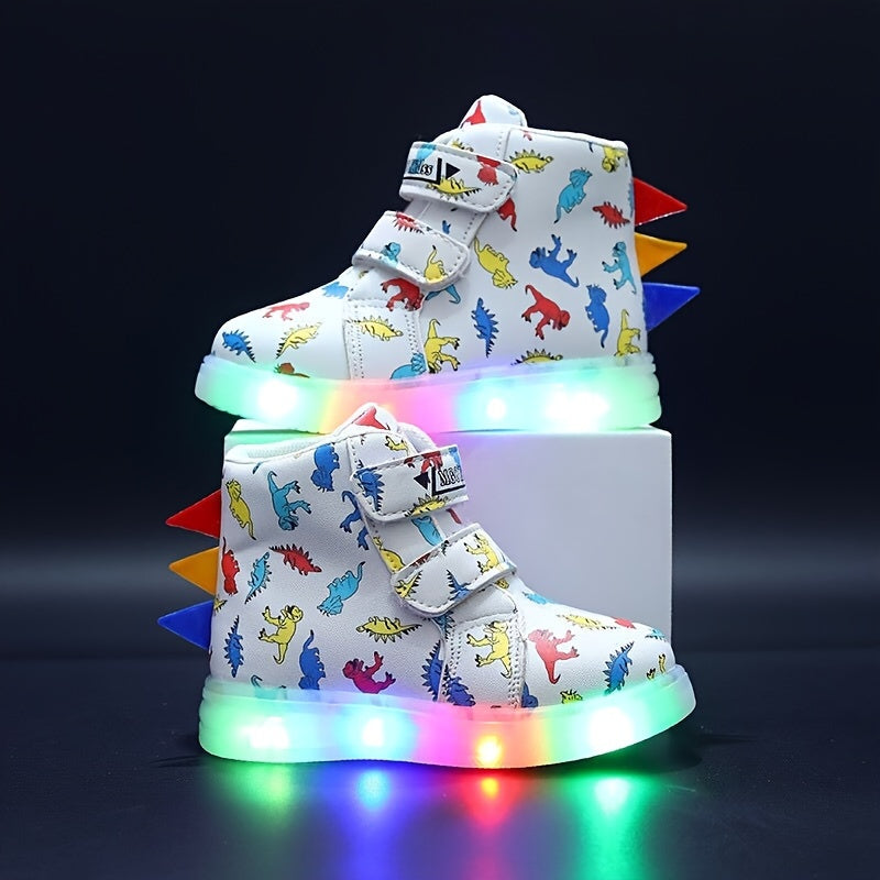 Tênis Infantil com Luz de LED e Estampa de Dinossauro – Colorido e Divertido