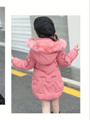 Casaco infantil  Plus Size com Capuz de Pelo Rosa – Inverno Quentinho e Estiloso