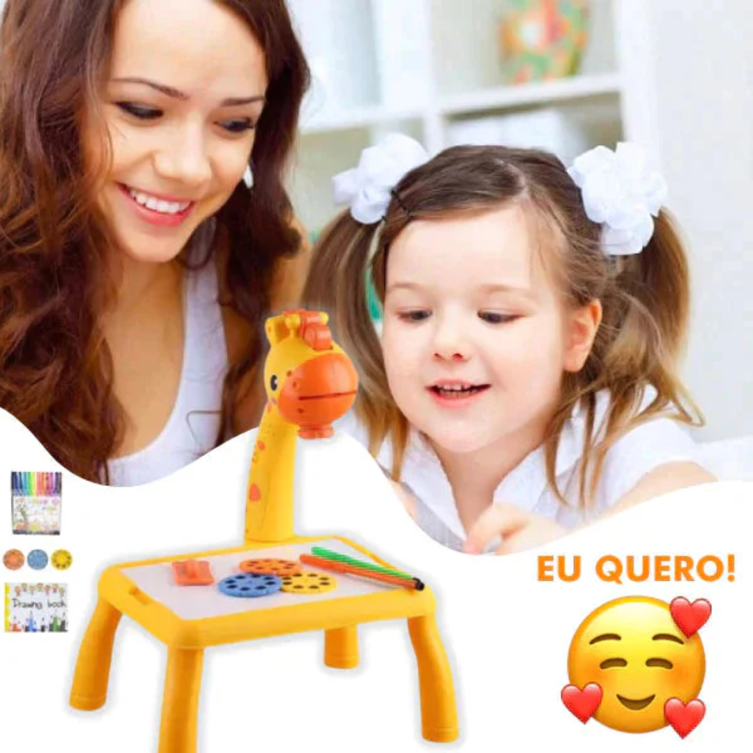 Placa de projetor led girafa, mâo escritas,  pinturas desenho, mesa brinquedos educativos presente  aniversário.