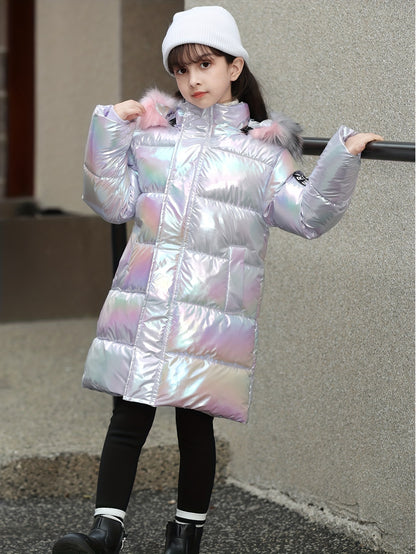 Casaco Infantil de Inverno Lavanda com Capuz – Quente e Cheio de Estilo