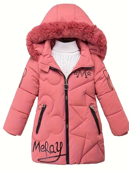 Casaco infantil  Plus Size com Capuz de Pelo Rosa – Inverno Quentinho e Estiloso