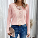 Blusas de renda feminina, Gola redonda de Manga comprida.