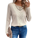 Blusas de renda feminina, Gola redonda de Manga comprida.