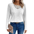 Blusas de renda feminina, Gola redonda de Manga comprida.