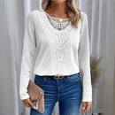 Blusas de renda feminina, Gola redonda de Manga comprida.