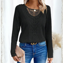 Blusas de renda feminina, Gola redonda de Manga comprida.