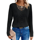 Blusas de renda feminina, Gola redonda de Manga comprida.