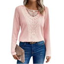 Blusas de renda feminina, Gola redonda de Manga comprida.