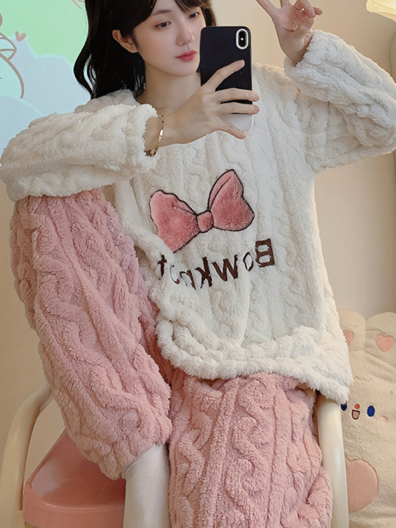 Pijama Feminino de Lã Jacquard com Estampa de Laços – Quentinho e Confortável