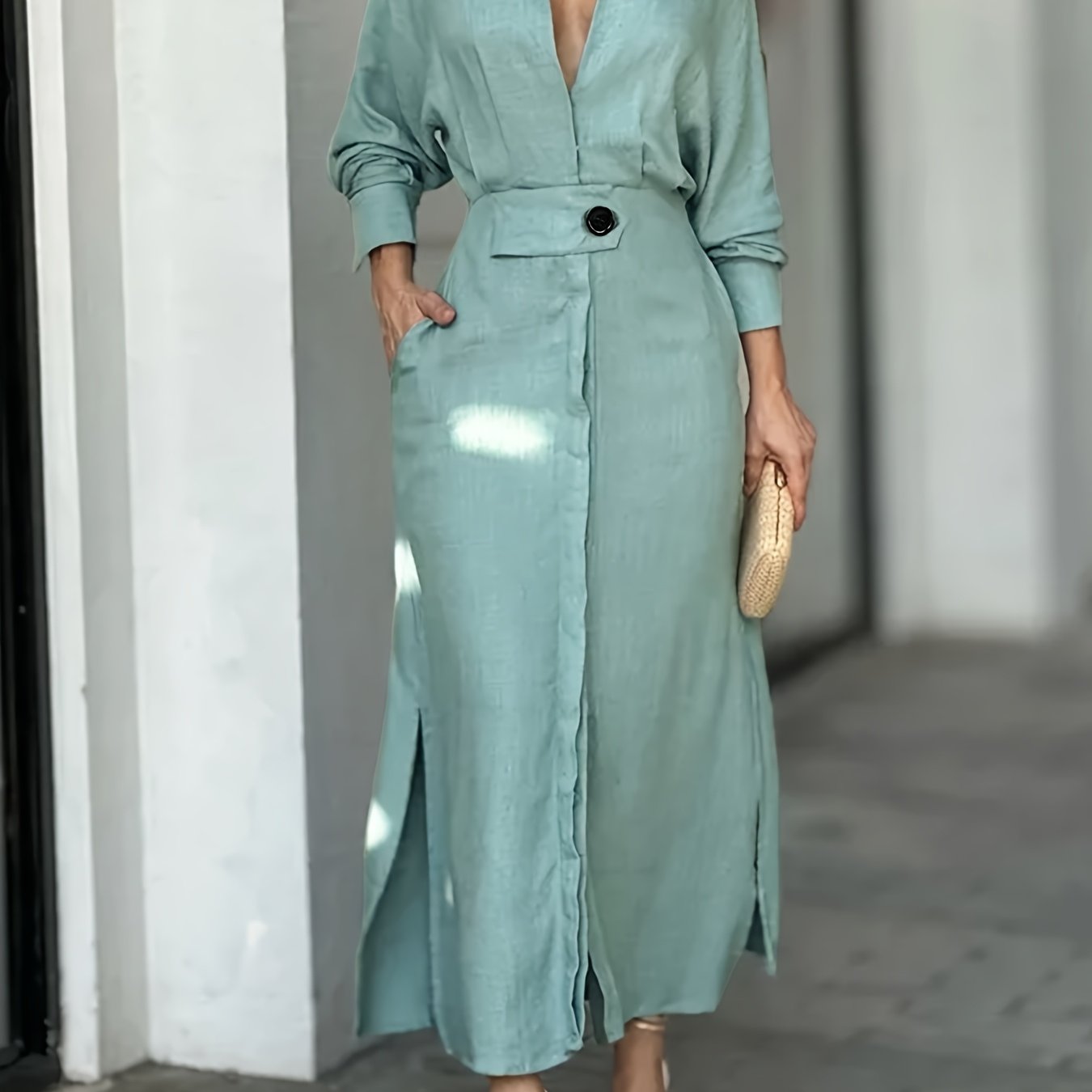 Vestido Midi Plus Size com Botões – Manga Longa e Caimento Confortável para o Dia a Dia