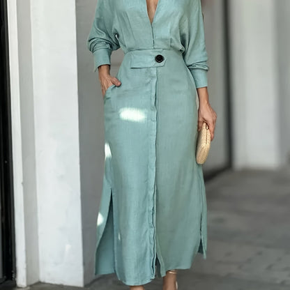 Vestido Midi Plus Size com Botões – Manga Longa e Caimento Confortável para o Dia a Dia