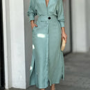 Vestido Midi Plus Size com Botões – Manga Longa e Caimento Confortável para o Dia a Dia