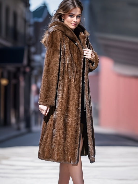 Casaco Feminino Longo com Capuz, Degradê . – Inverno