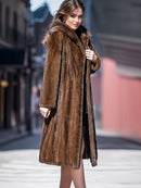 Casaco Feminino Longo com Capuz, Degradê . – Inverno