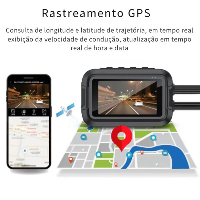 Câmera de moto WiFi Dual 1080P WiFi GPS à prova d'água.