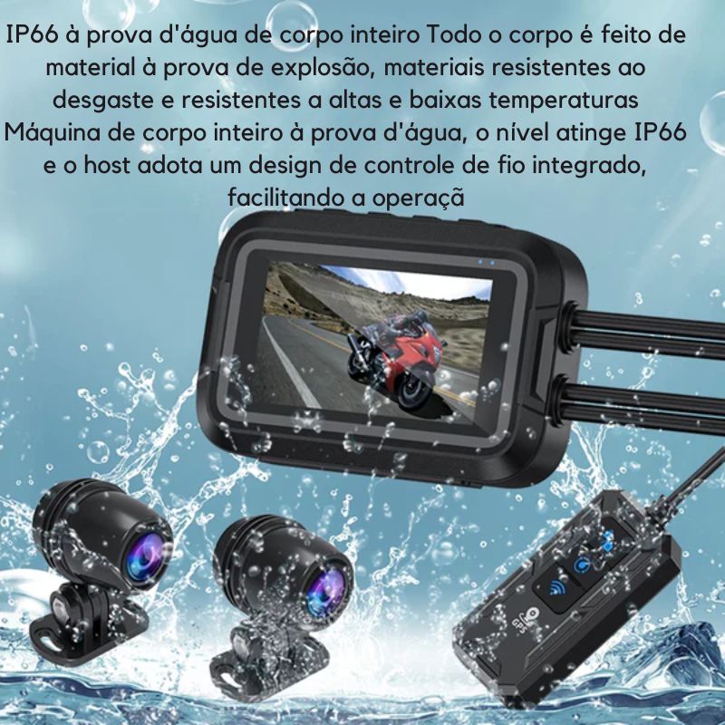 Câmera de moto WiFi Dual 1080P WiFi GPS à prova d'água.