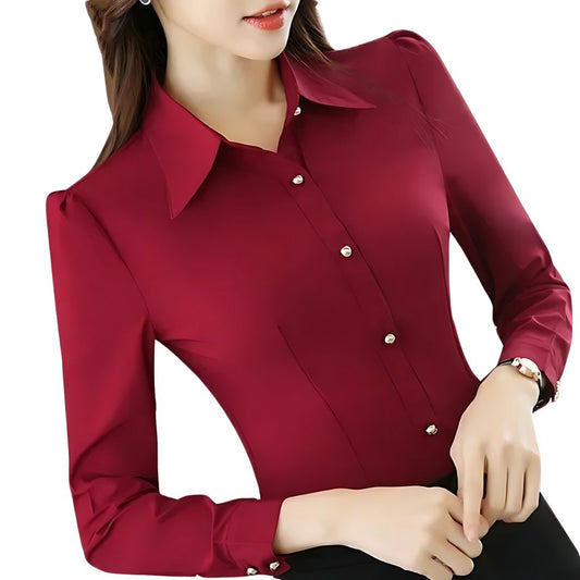 Camisa Social Feminina  Manga  Longa  Slim