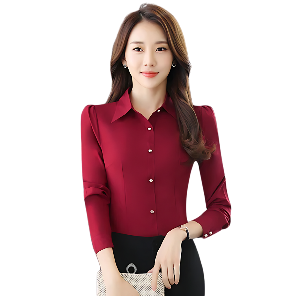Camisa Social Feminina  Manga  Longa  Slim
