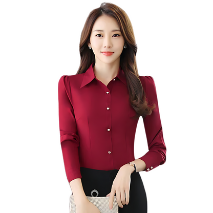 Camisa Social Feminina  Manga  Longa  Slim